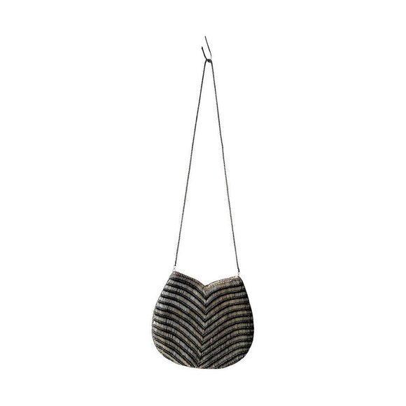 Handbags - Vintage Hand-Beaded Chevron Evening Bag with chain strap, Art Deco style